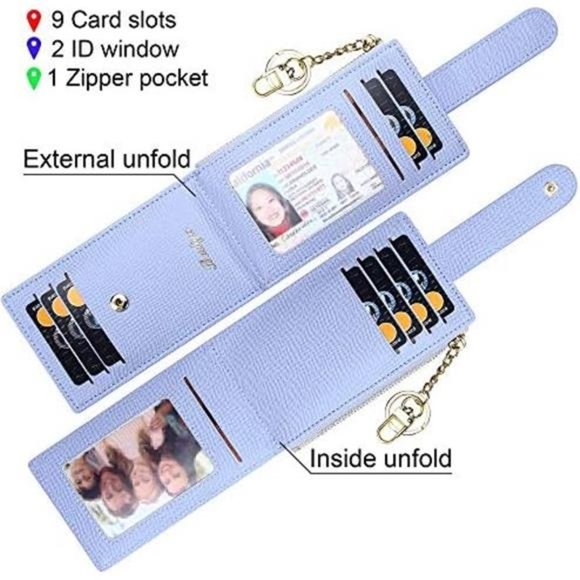 RFID Card Holder Wallet for Women Slim Wallets M-Cross-Sky Blue & Key Chain - Picture 4 of 6